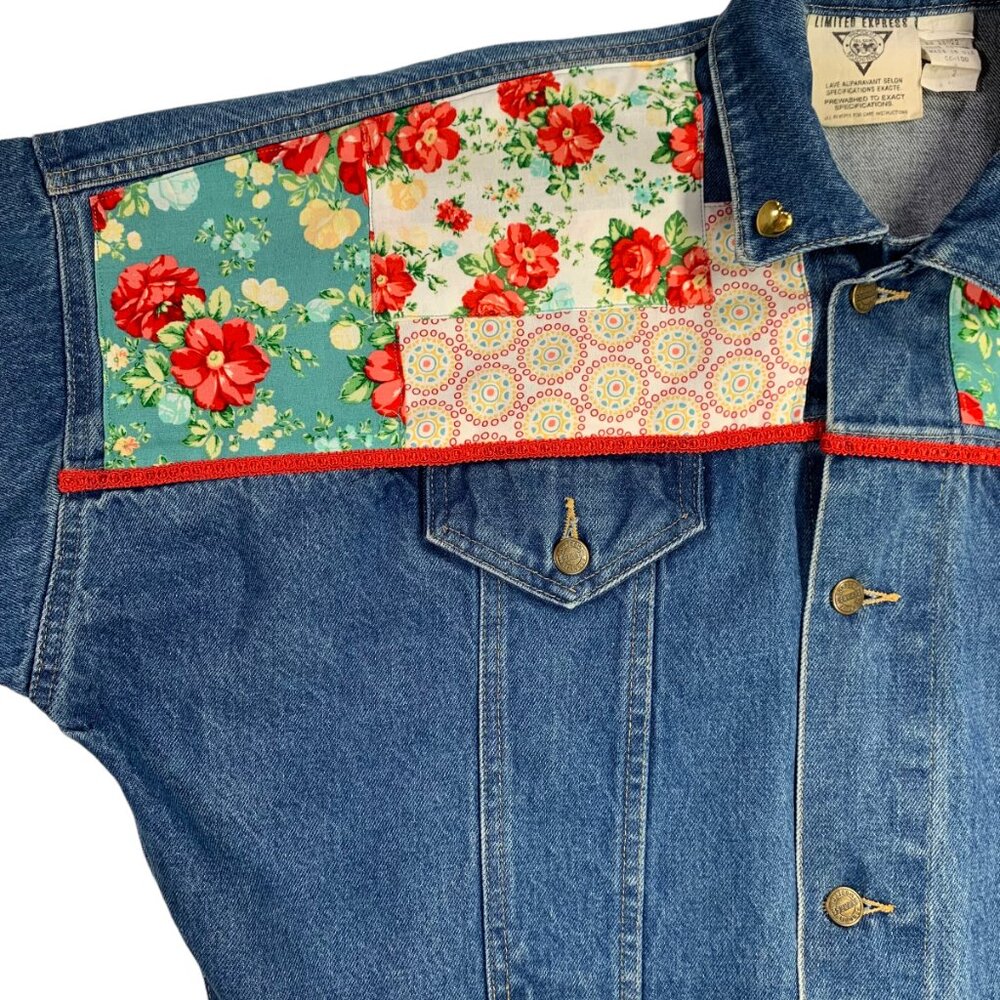 Denim Jacket Patchwork Flowers Pioneer Country Gi… - image 5